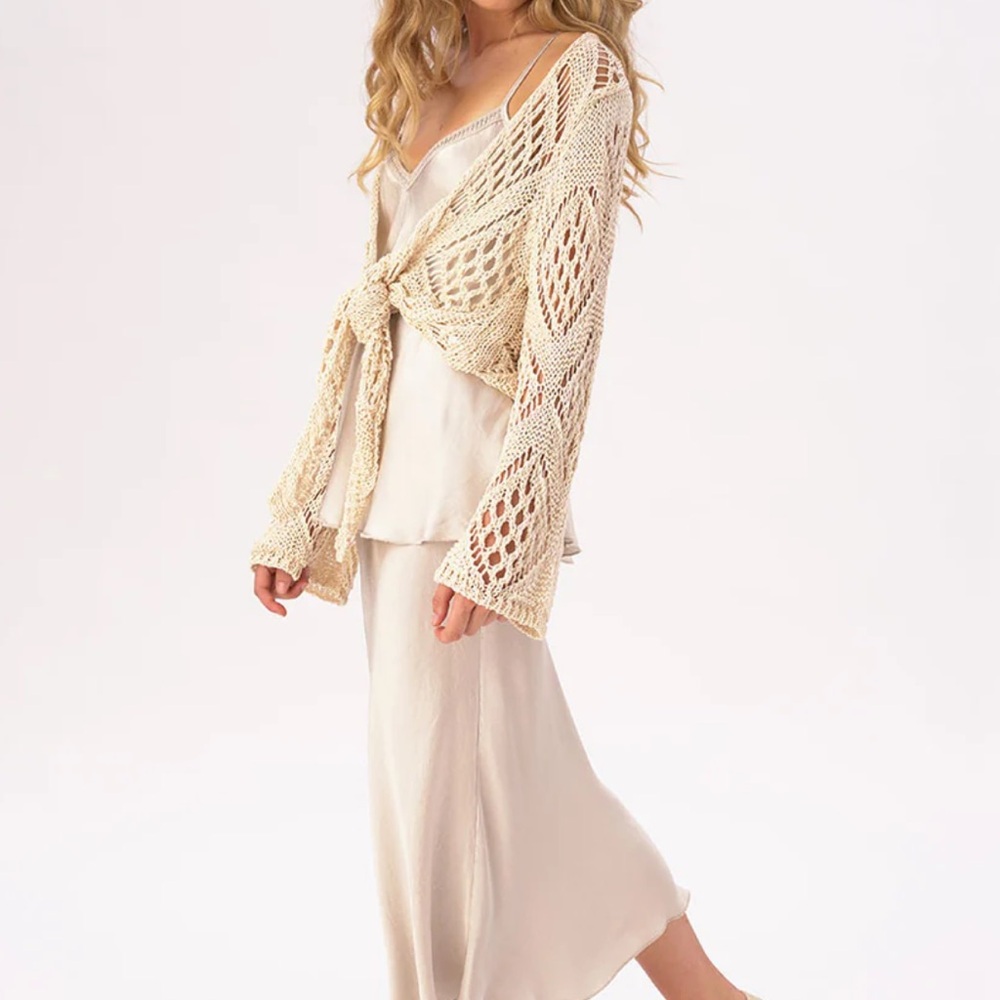Baci Handmade Fishnet Tie-Waist Cardigan